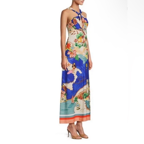 ANTONIO MELANI Blue Scenic Print Maxi Skirt with Multi-Color Accents - Picture 3 of 5